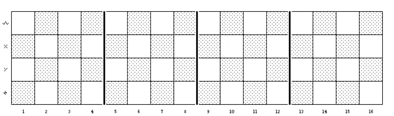 the 4x16 board with 1-16 and W, X, Y, and Z labels